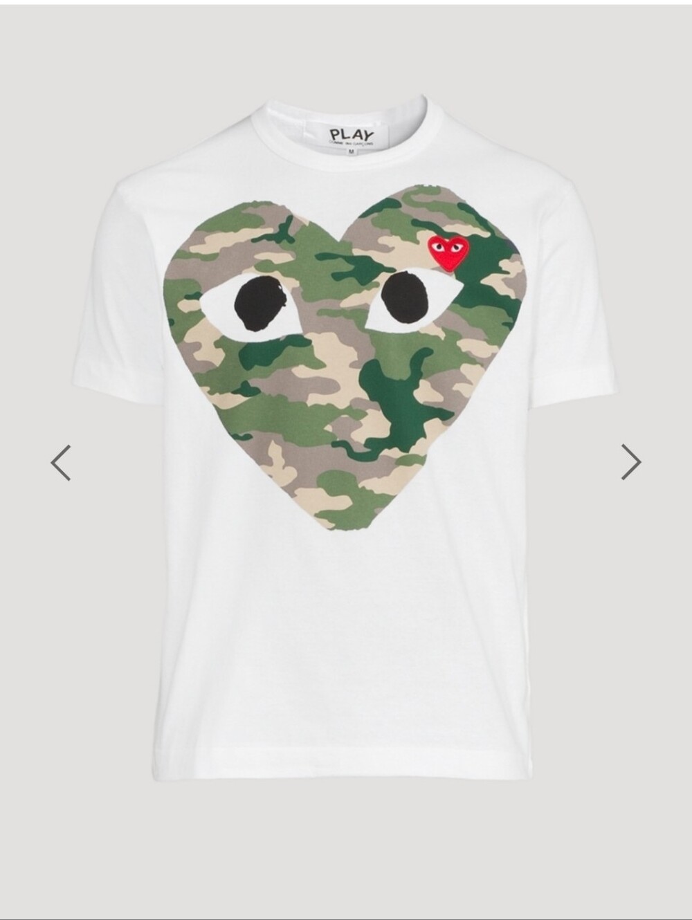 Comme des Garcons PLAY White Camo Heart Tee with Red Heart Accent